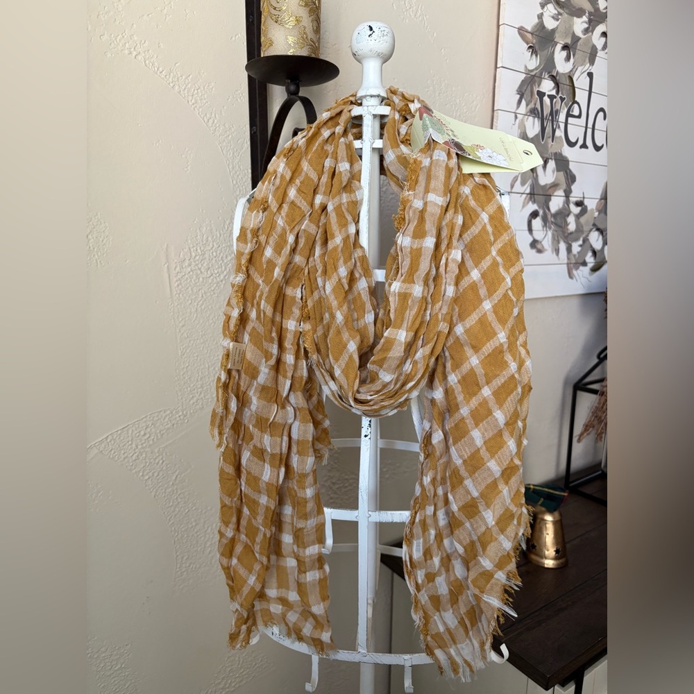 Plaid Mustard and White Scarf